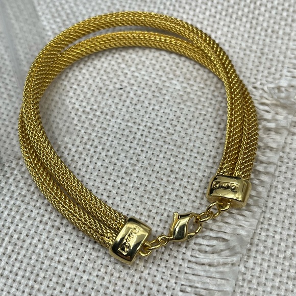 Vintage Rare 1980s Monet Gold-Tone Double Strand Mesh Bracelet - Picture 7 of 14
